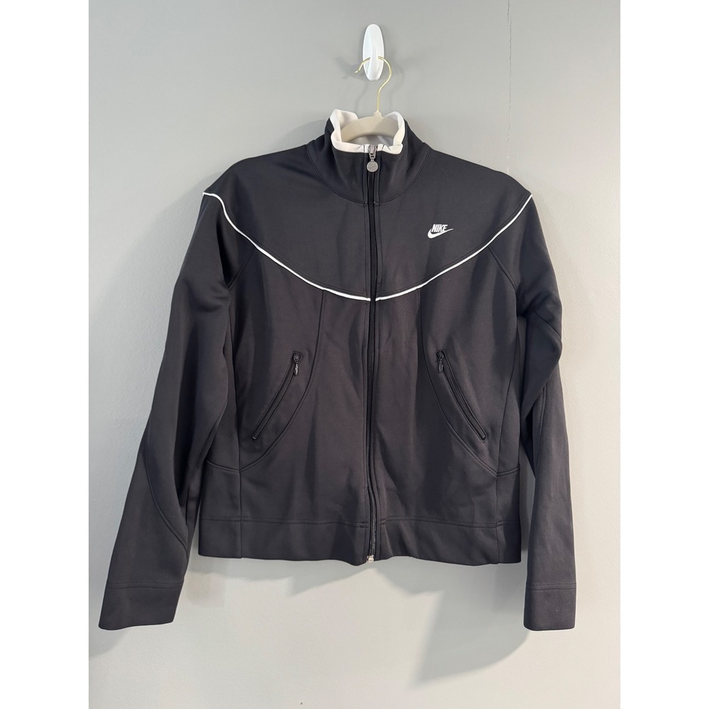 Nike‎ Track Jacket Black White Full Zip Women's Size M Athletic